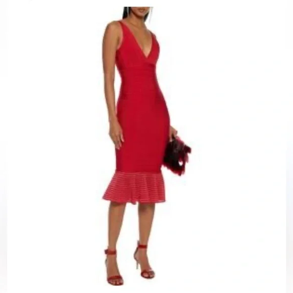 NWT $1690 Herve Leger Fluted Metallic-Trimmed Bandage Midi Dress size M - Picture 4 of 17